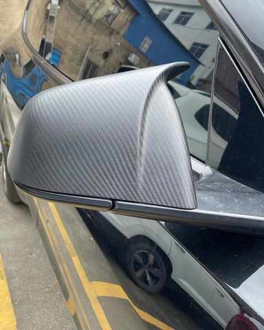 Real dry carbon Tesla M-style add on mirror caps for model Y matte and glossy options