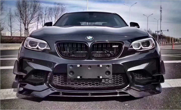Black Front Bumper Splitter Carbon Fiber Front Bumper Lip V Type Fit For BMW 2 Series M2 F87 2016+