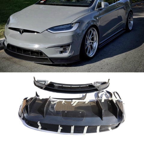 Revozport carbon fiber car bumpers front lip rear diffuser side skirts spoiler for Model X