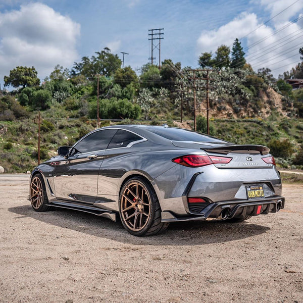 Q60 carbon fiber front lip, side skirts, rear diffuser, c blade, spoiler