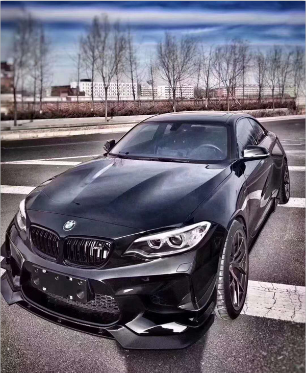 Black Front Bumper Splitter Carbon Fiber Front Bumper Lip V Type Fit For BMW 2 Series M2 F87 2016+