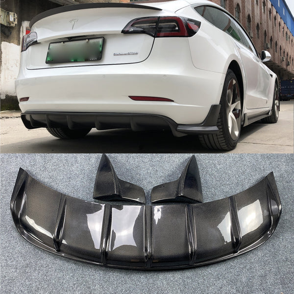 Revezport real carbon rear diffuser +carbon corners for TESLA MODEL 3