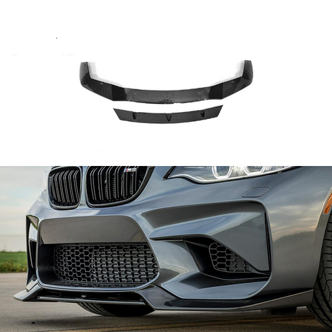 Black Front Bumper Splitter Carbon Fiber Front Bumper Lip V Type Fit For BMW 2 Series M2 F87 2016+