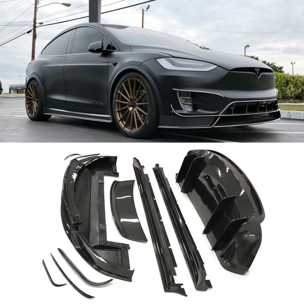 Revozport carbon fiber front lip rear diffuser side skirts spoiler for Model X  BODY KIT