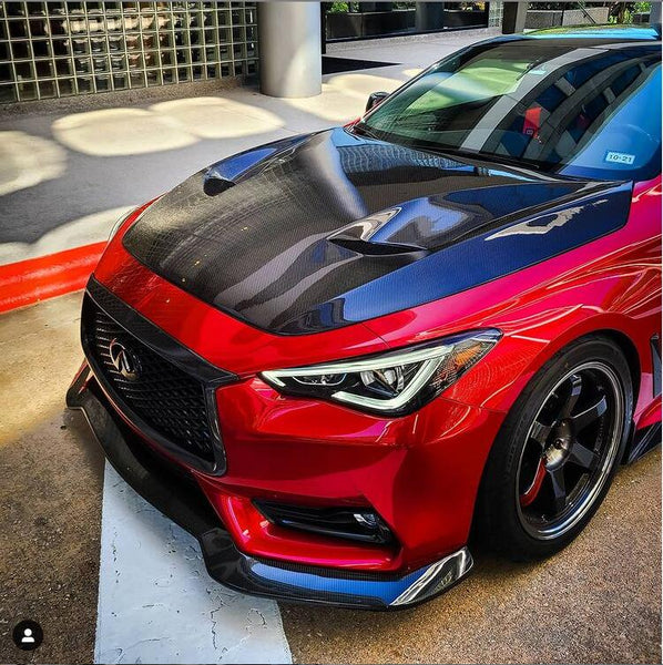 Infiniti Q60 double vent carbon fiber hood